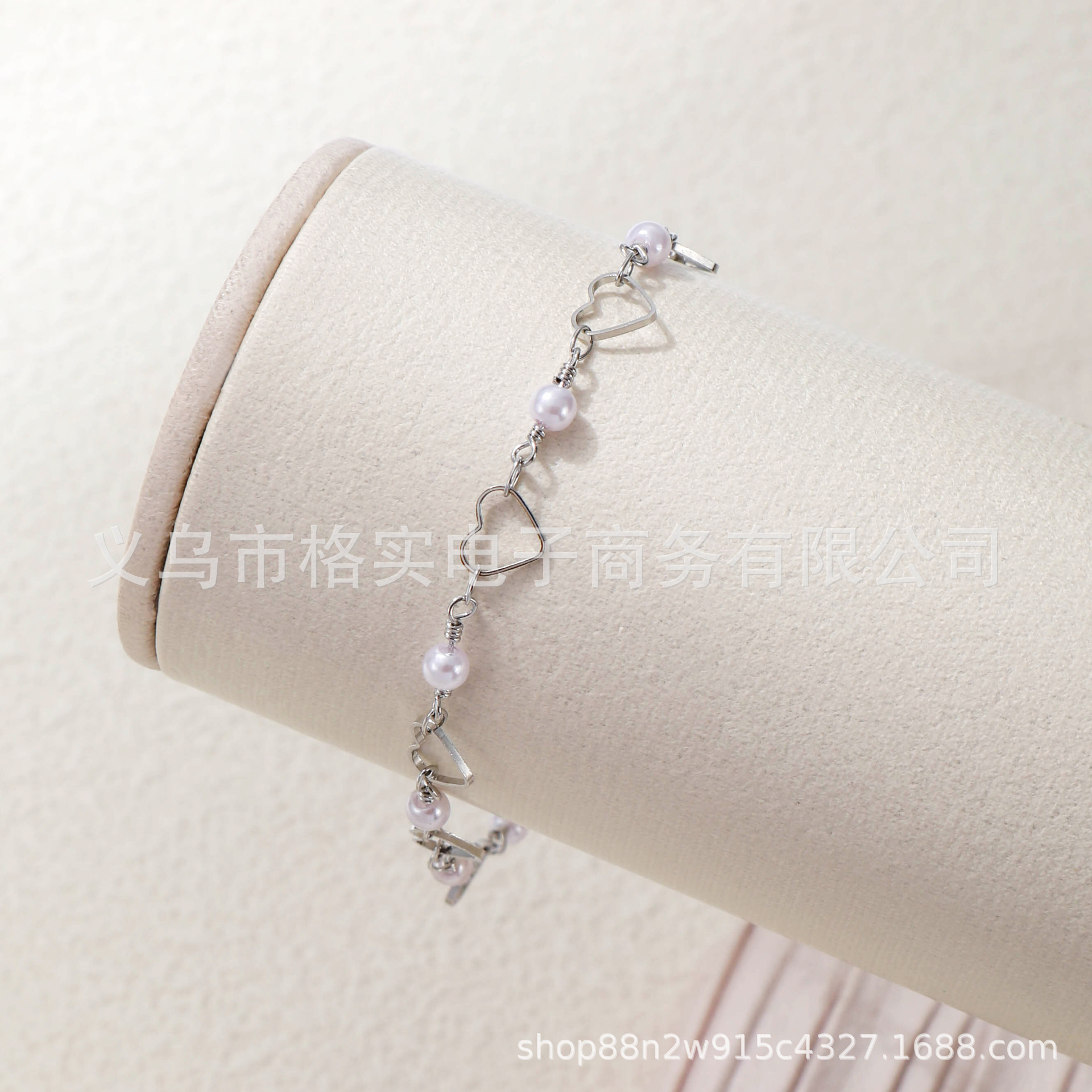 Cross-Border Bohemian Style Cut Out Heart-Shaped Anklet, Normcore Heart Pearl Anklet, Beach Personalized Foot Jewelry