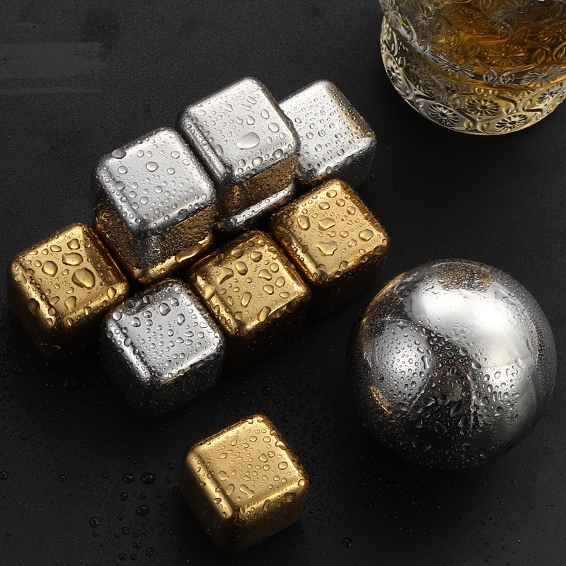 Cross-border 304 stainless steel ice cube square quick-frozen stainless steel ice grain suit round ice hockey whisky ice wine stone