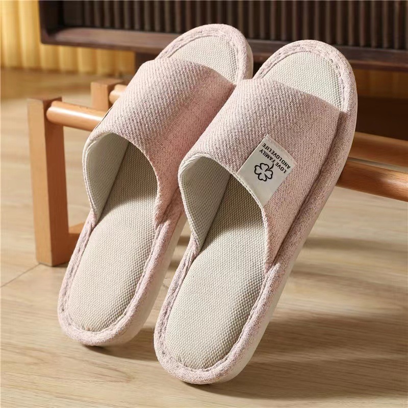 Indoor Non-slip Silent Linen Slippers Lightweight Sweat-absorbent Home Four Seasons Cotton and Linen Couple Slippers Spring, Summer, Autumn and Winter