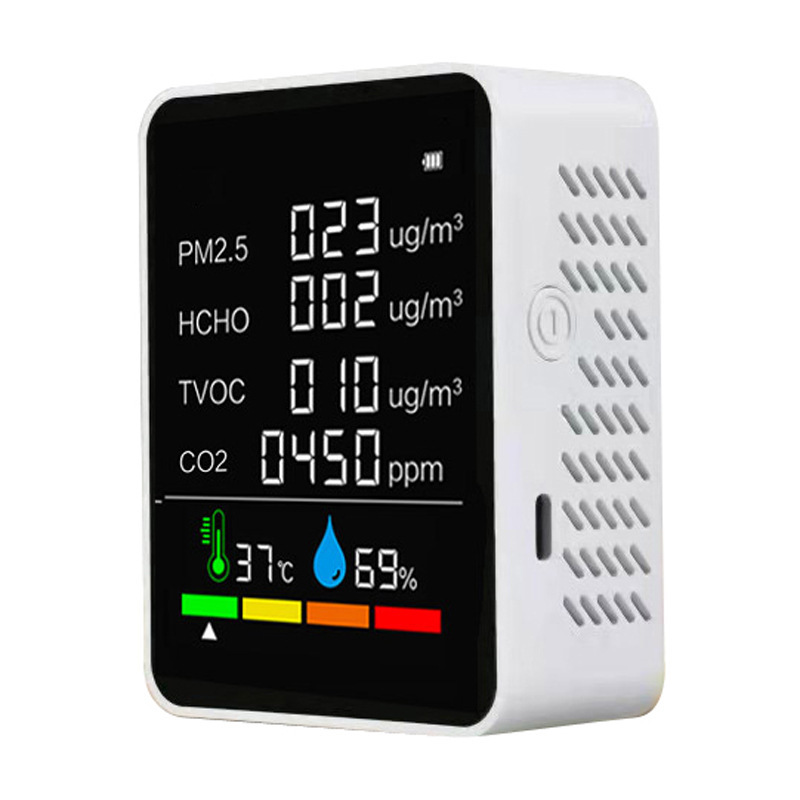Portable carbon dioxide air quality detector temperature humidity PM2.5 formaldehyde TVOC six-in-one detection