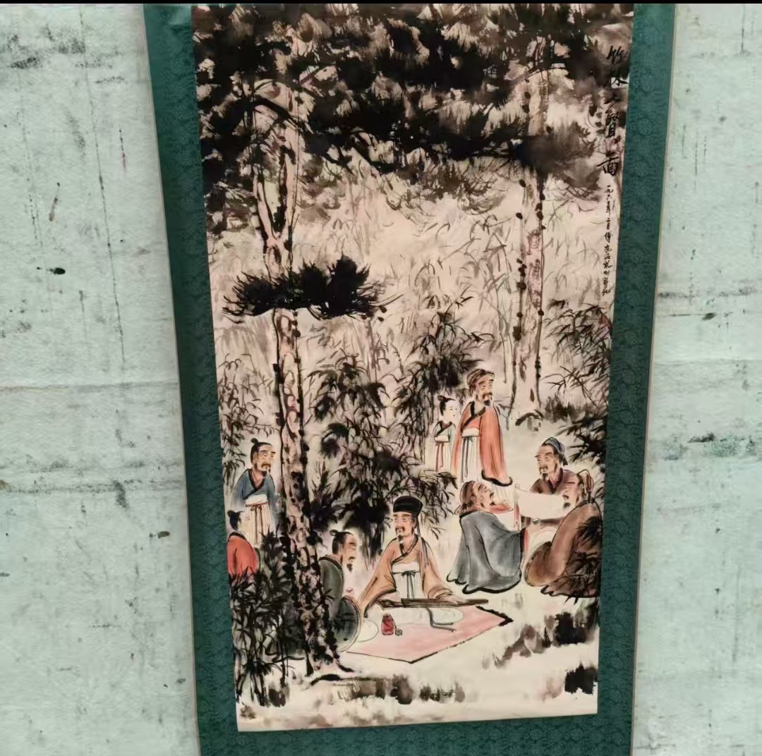 Antique Calligraphy and Painting by Fu Baoshi: "Seven Wise Men of the Bamboo Grove" Hanging Painting 133.2cm Central Hall, Direct from the Source Factory