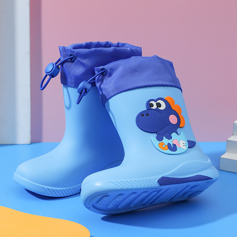 Children's Cartoon Rain Boots with Velvet Removable Rain Boots for Boys and Girls, Primary School Students, Middle and Large Kidsren's Waterproof Rain Boots, Mid-Tube Water Shoes