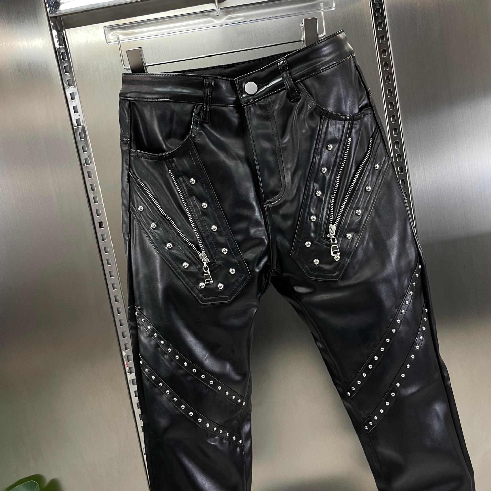 Men's pants leather pants autumn and winter thick windproof warm slim skinny pants men's pants in stock a generation of hair
