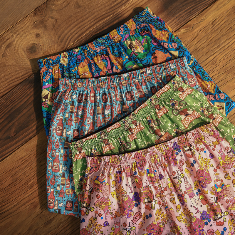 Pure Cotton Arrow Pants Youth Printed Mid-Waist Men's Underwear Can Be Worn Outside Loose Breathable Cotton Boxer Briefs Wholesale