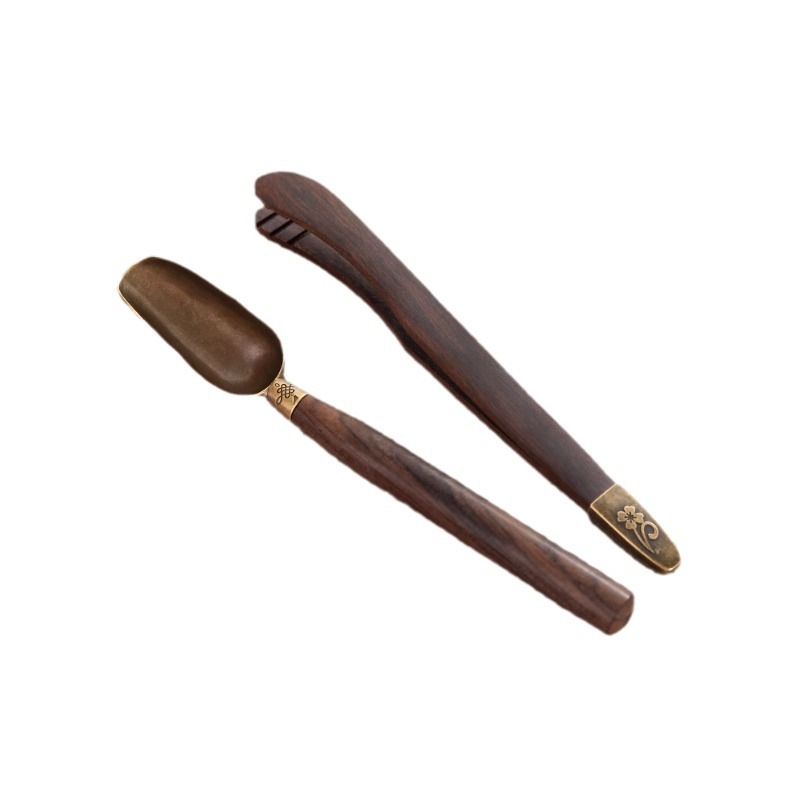 Kung Fu Tea Set Accessories Ebony Solid Wood Tea Clip Three-piece Set Non-slip Tweezers Tea Spoon Tea Cup Tea Clip Tea Pier
