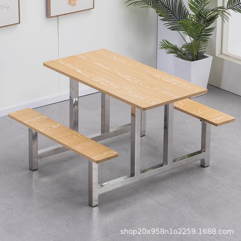 Stainless steel dining table, school canteen, conjoined dining table and chair, staff restaurant, 4 people, 6 people, 8 people, fast food table and chair combination
