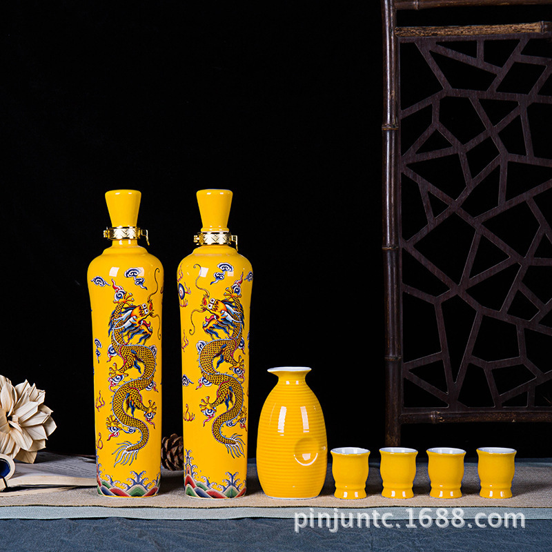 Ceramic wine bottle wine set 1kg and a half Longteng Shengshi 3kg gift box high-grade sealed white wine jar decorative wine bottle