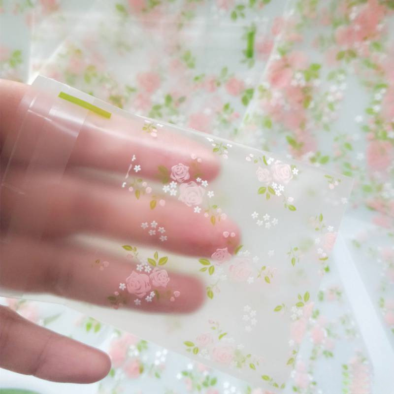 Green Leaf Rose Self-Adhesive Bag Thickened Frosted Transparent Optional 7*7/10*10 Small Gift Decoration Wholesale