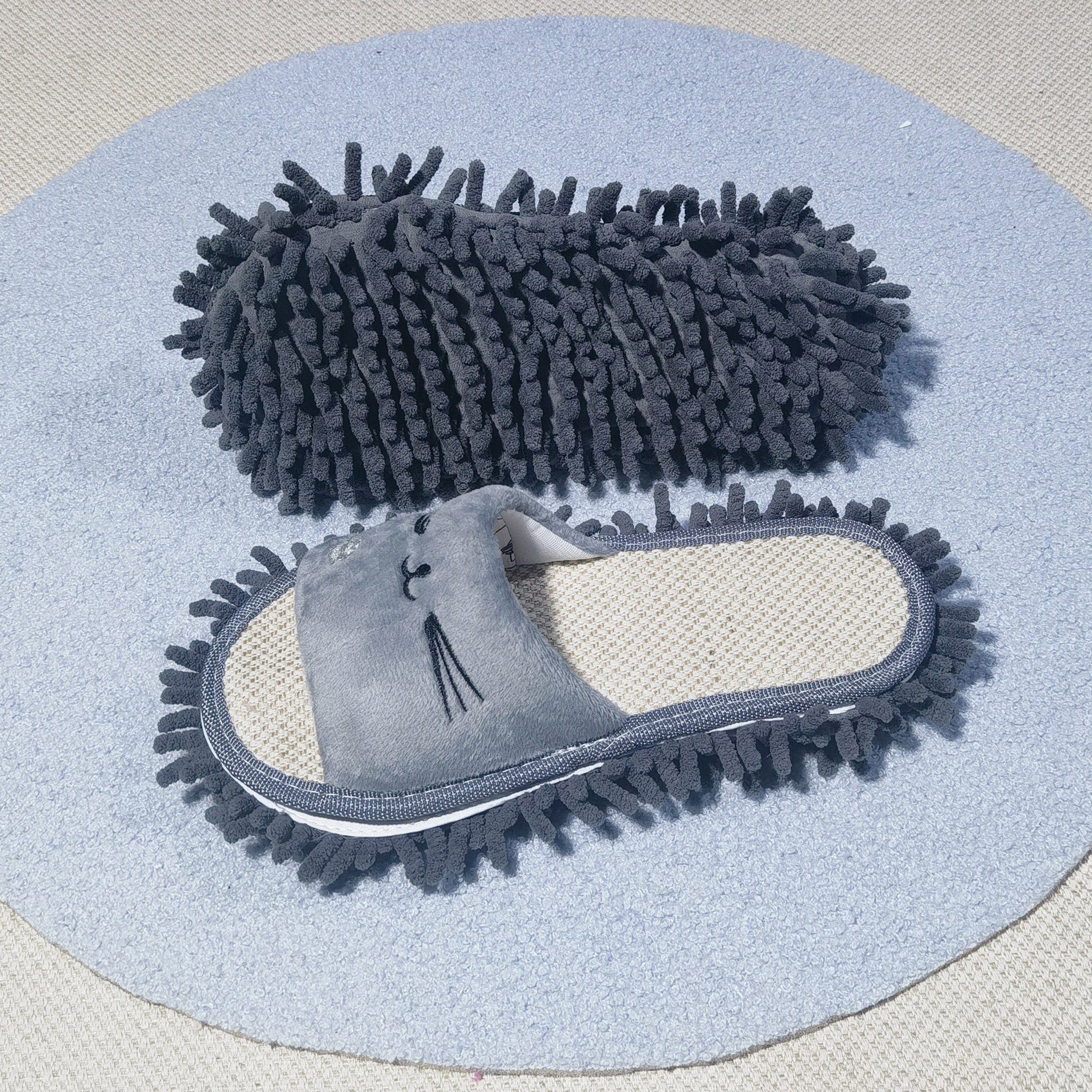 Cross-border foreign trade factory direct cartoon lazy floor wiping slippers wooden floor cleaning linen mop shoes detachable