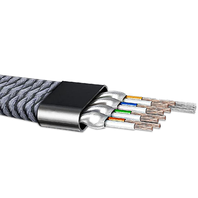 Eight categories of silver braided flat network cable CAT 80000 trillion pure copper shielded wire anti-interference network jumper national standard computer cable