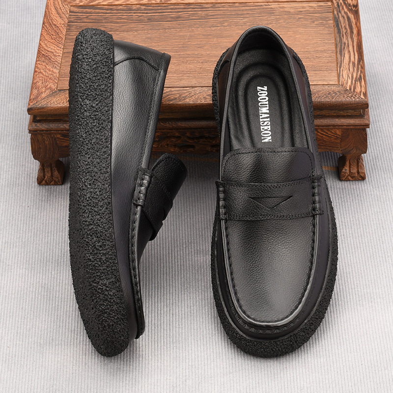 New Style Slip-on Men's Shoes Top Layer Cowhide Genuine Leather Men's Shoes Lightweight Breathable All-match Fashionable Doug Shoes Loafers