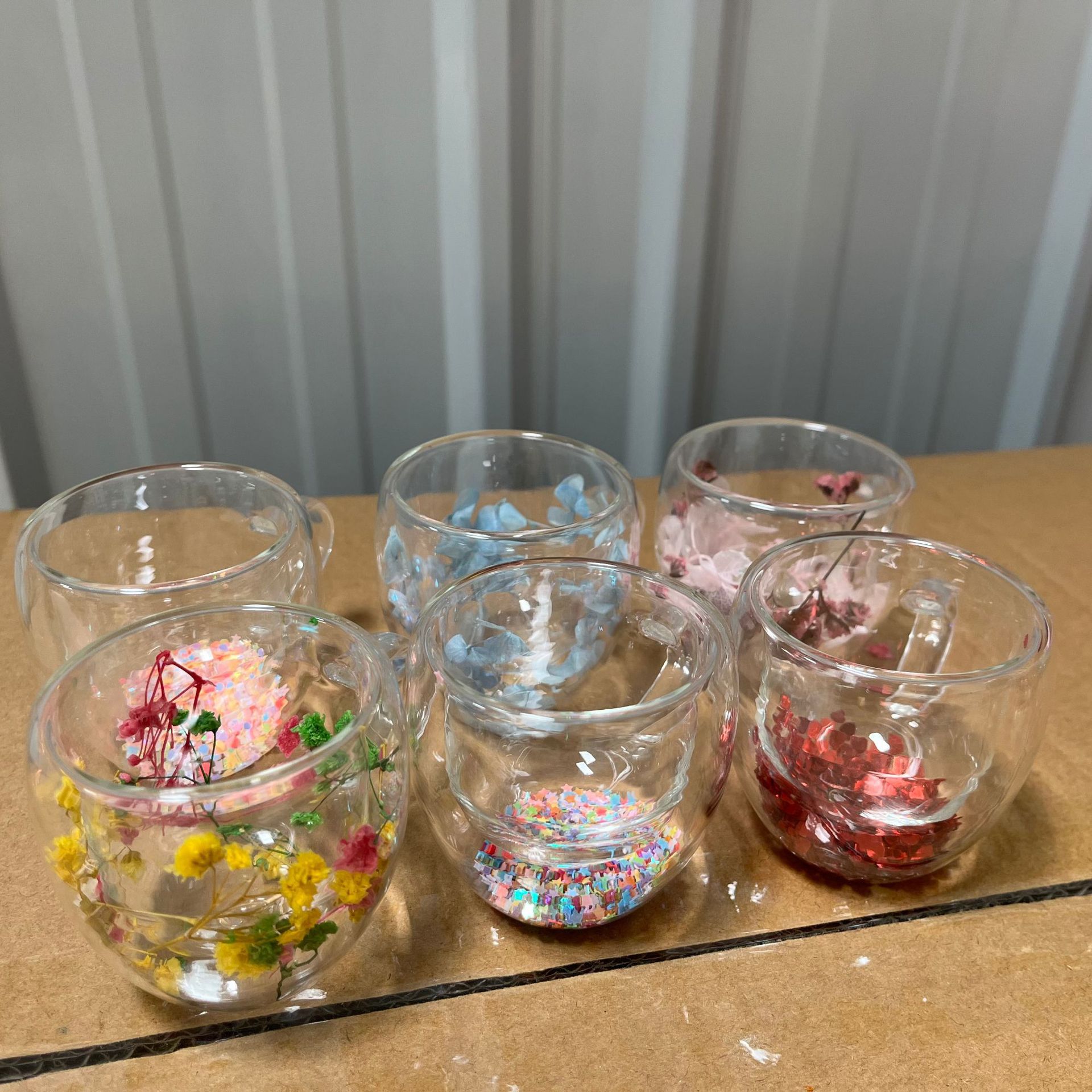 High-Looking Double-Layer Glass Cup, High Borosilicate Glass Tea Cup, Internet Celebrity Double-Layer Dried Flower Cup with Handle, Transparent Hot Style