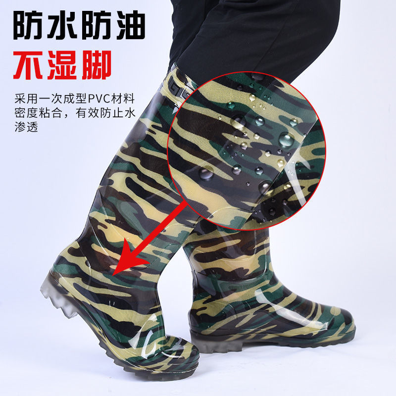 Rain Boots Labor Protection Construction Site Pvc Rain Boots Men's High Tube Non-Slip Wear-Resistant Rubber Shoes Water Shoes Thickeneded Beef Tendon Wholesale Mid Tube