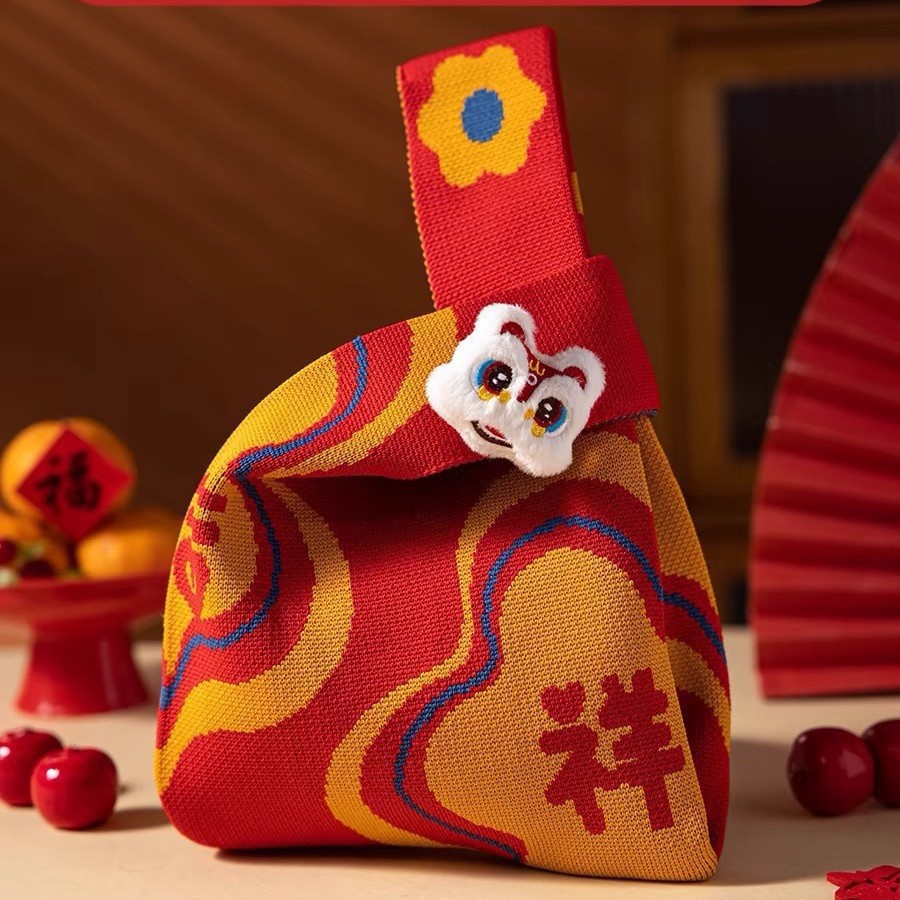 2025 Year of the Snake New Year New Festive Knitted Bag Happy Shop Wedding Hand Gift Wrist Bag Happy New Year