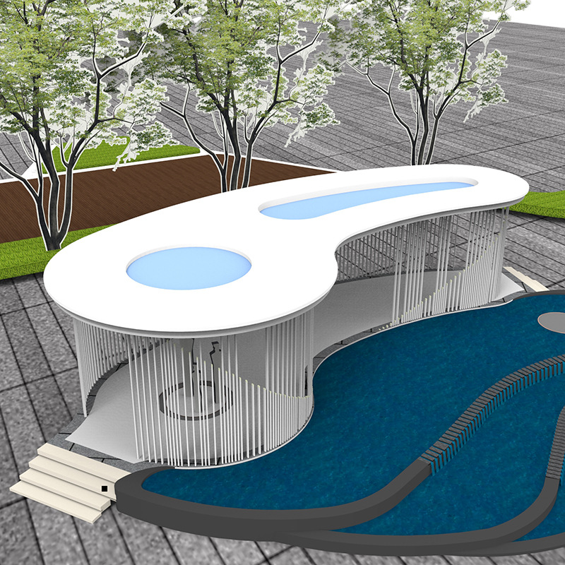 Special-Shaped Gallery Art Gallery Leisure Seats Gallery Flower Stand Modern Park Community Pavilion Landscape Sketch Construction