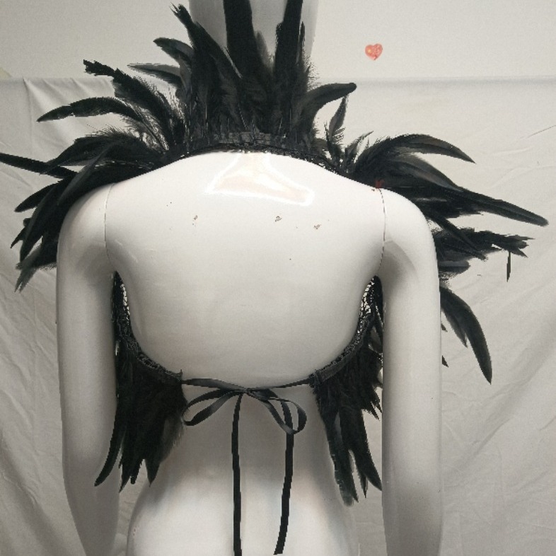 Cross-Border Halloween Gothic Style Feather Lace Long Shawl Stage Catwalk Masquerade Halloween Costume