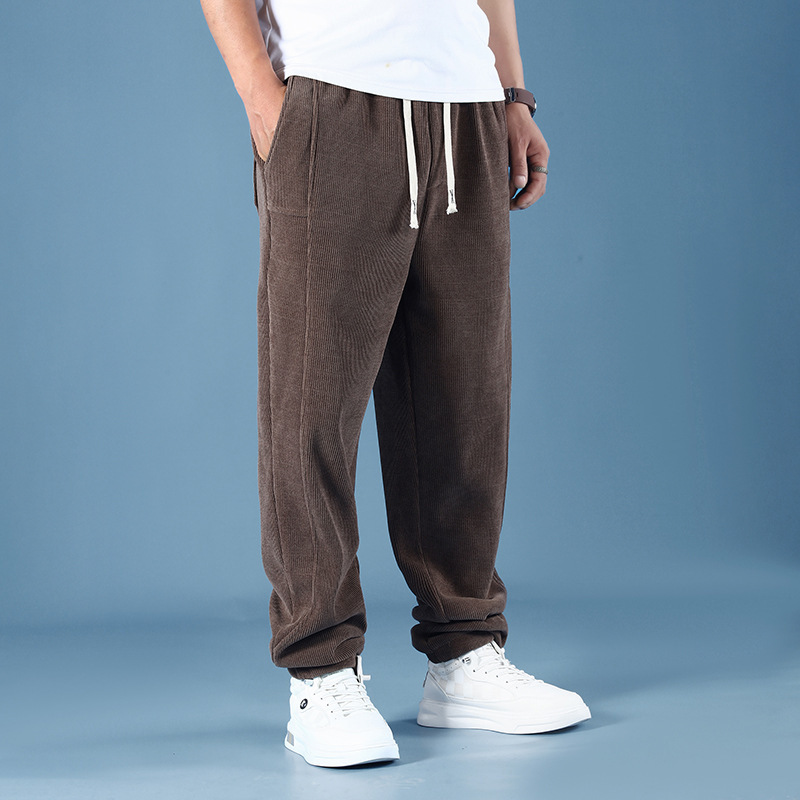 Corduroy Men's Pants Plus Size Autumn and Winter Straight Loose Sports Casual Fleece-Lined Long Trousers Trendy