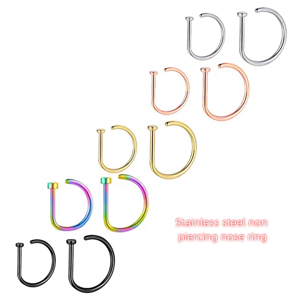 Cross-border explosions new D-type nose ring nose nail 0.8/1.0mm non-perforated lip nail lip ring factory wholesale direct sales