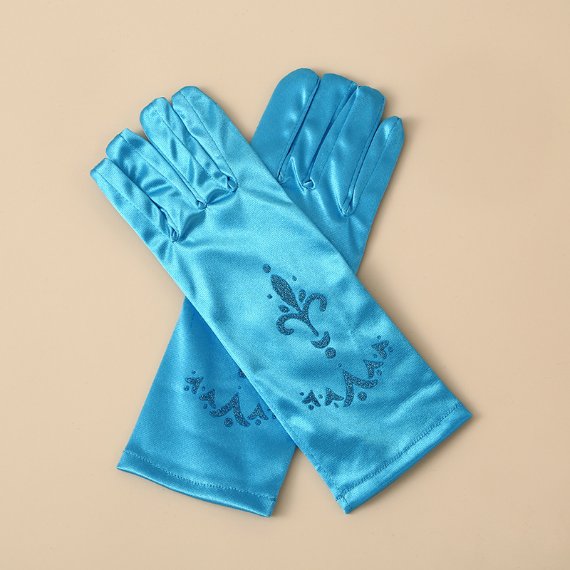 Cross-Border European and American Hot-Selling Printed Ice and Snow Elsa Children's Stage Performance Prince Princess Dress Accessories Satin Gloves