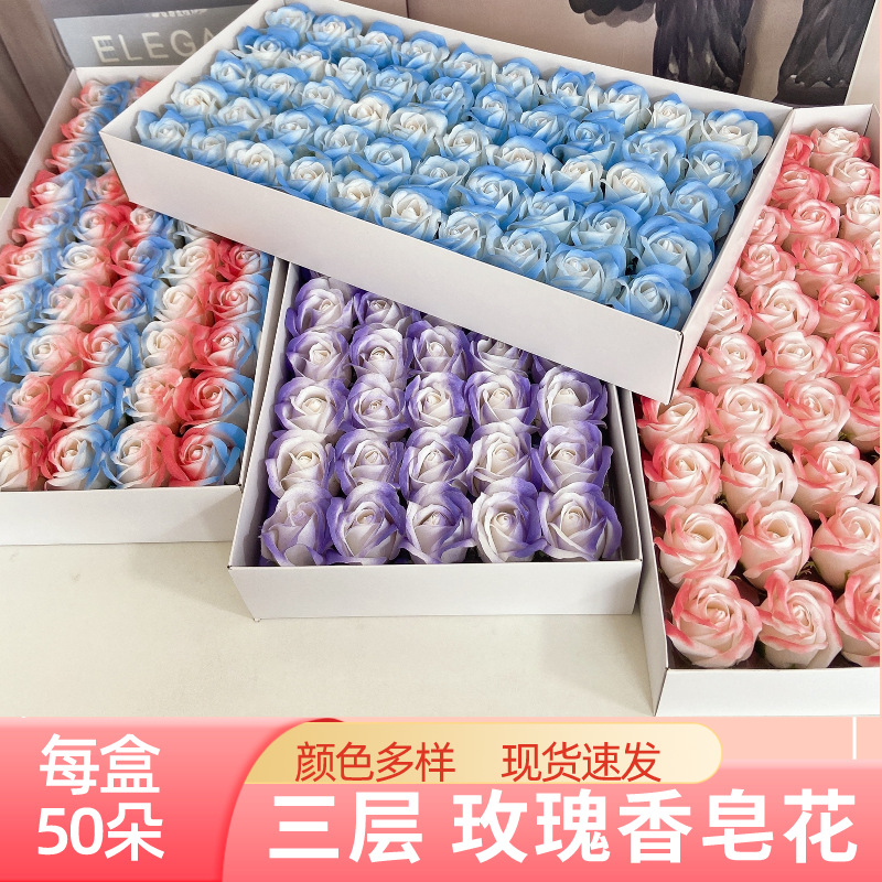 Мыло Цветок Симулированная Роза Трехслойный Разбитый Лед Синий и Черный Рыцарь Большая Цветочная Голова с Основанием Оптовая Продажа Прямо от Завода