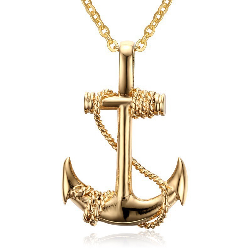 Hot Selling European and American Foreign Trade Jewelry Caribbean Pirate Ship Anchor Necklace Fashion Hip Hop Men's and Women's Accessories Men's and Women's Necklace