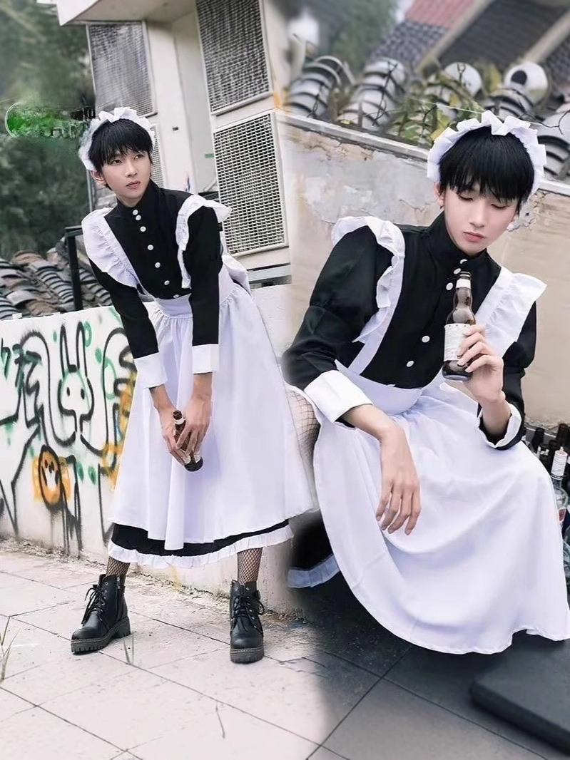 Maid Clothing Men's Daily cosplay Cute Japanese Style Lolita Dress Anime Maid Clothing Lori Black Men and Women