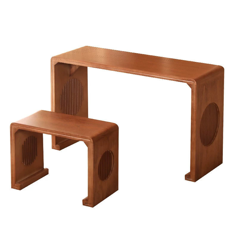 New Chinese Style Old Elm Guqin Table Calligraphy Table Chinese Studies Table Solid Wood Student Training Class Desk and Chair Go Table