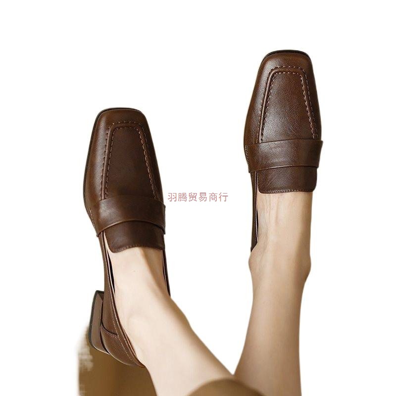 Soft Leather Loafers for Women 2025 Spring and Autum New British Style Small Leather Shoes for Women Super Soft One-Legged Versatile Thick Heel Shoes