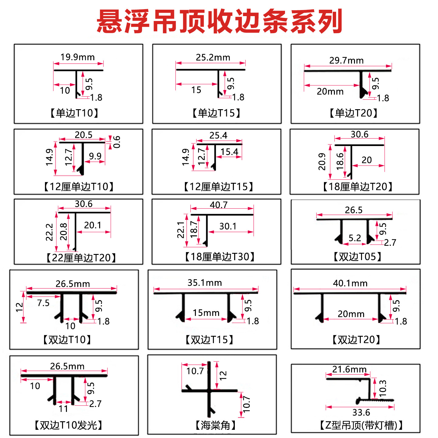 Suspended ceiling closing strip ceiling decorative profile T-shaped strip U-shaped groove aluminum alloy gypsum board ceiling closing strip