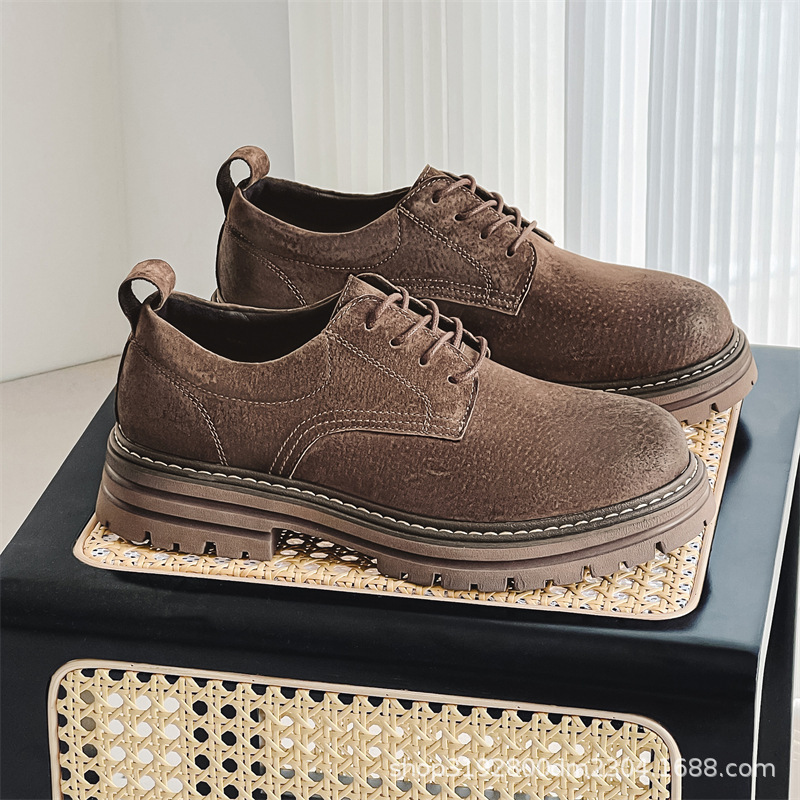 2409 Men's Shoes 2024 New All-match Genuine Leather British Style Vintage Tooling Martin Boots Low-top Big-head Labor Shoes