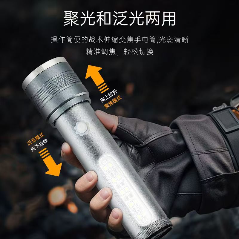 Foreign trade for multi-function flashlight aluminum alloy with side lights lithium battery USB-Type-c charging