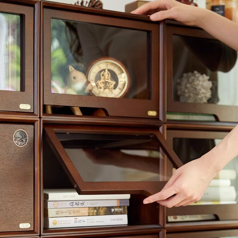 Toy Hand-Made Display Cabinet Solid Wood Floor-Standing Home Display Cabinet Work Storage Rack Flip-Top Dust-Proof Transparent Cabinet