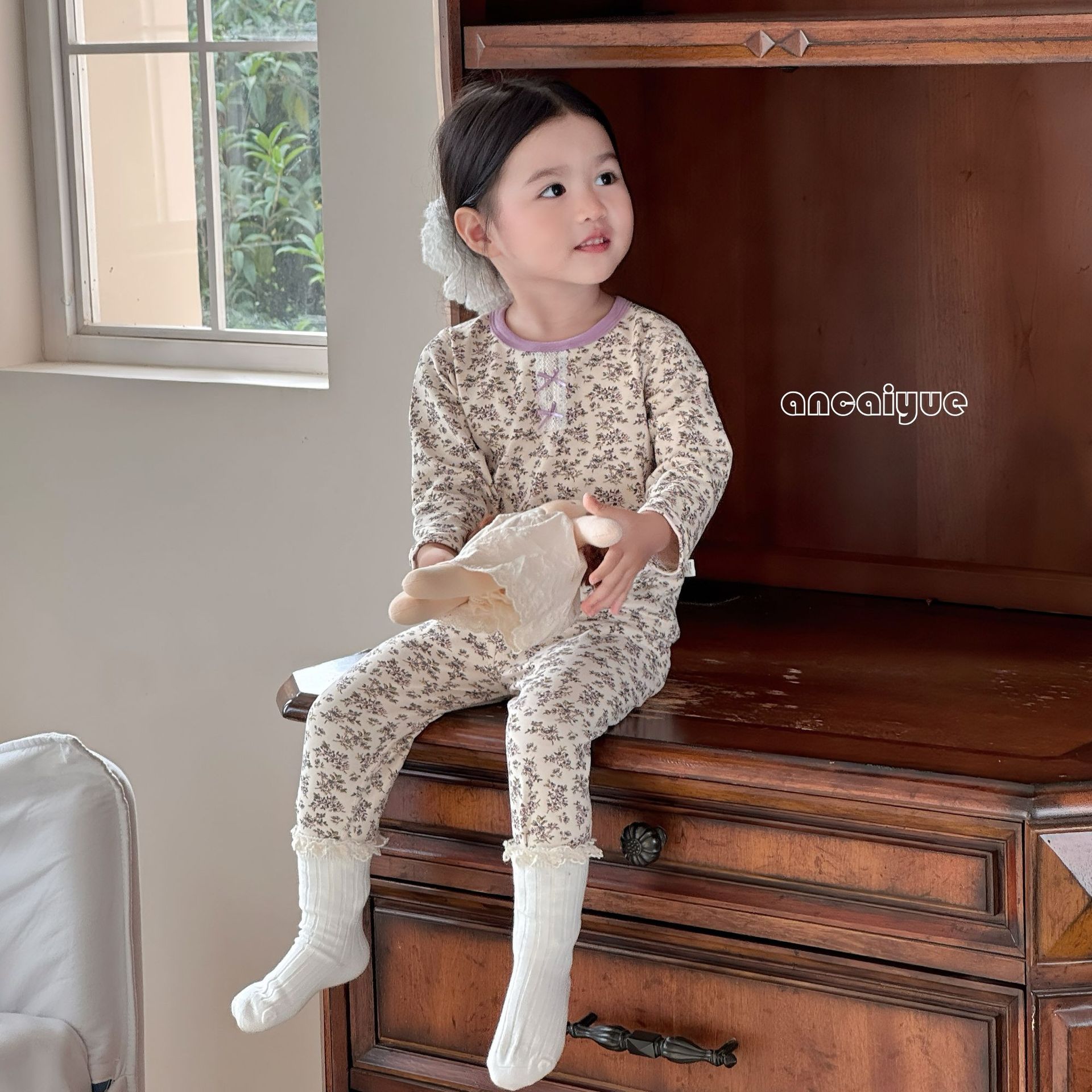 【300Г】Детское мягкое термобелье из чистого хлопка, толстый комплект пижам, осенние брюки, домашняя одежда