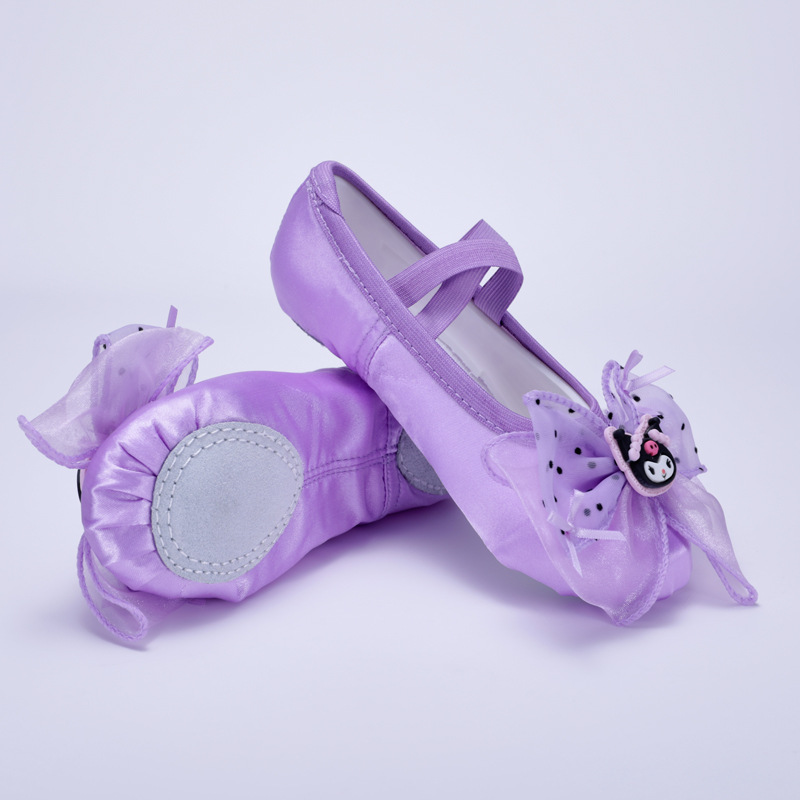 New Cute Kidsren's Dance Shoes Ballet Dance Shoes Purple Satin Cat Claw Shoes Kindergarten Baby Performance 8103
