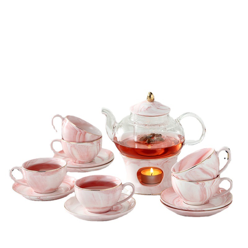 Ceramic Nordic High Temperature and Heat Resistant Teapot High Borosilicate Glass Pot Flower Teapot Set Marble Flower Tea Set