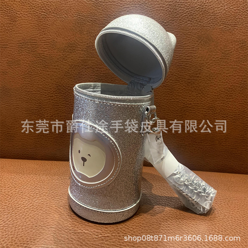Korean Style Creative Pu Water Cup Cover, Trendy Silver Diagonal Cup Cover Bag, Cute Bear Factory Customized Pu Water Cup Cover