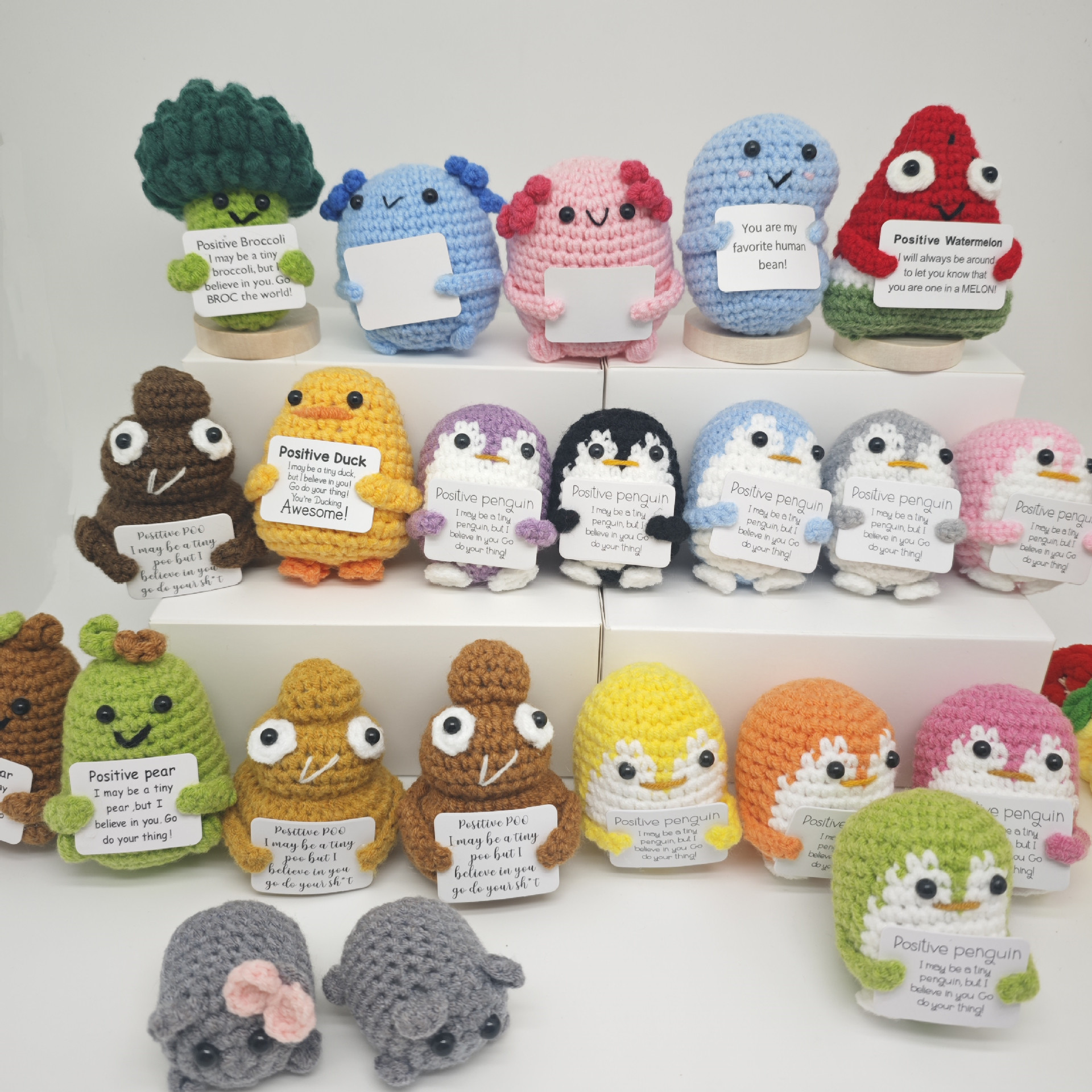 Ручная вязаная кукла-пингвин с положительной энергией, забавное выражение, хомяк, огурец, арбуз