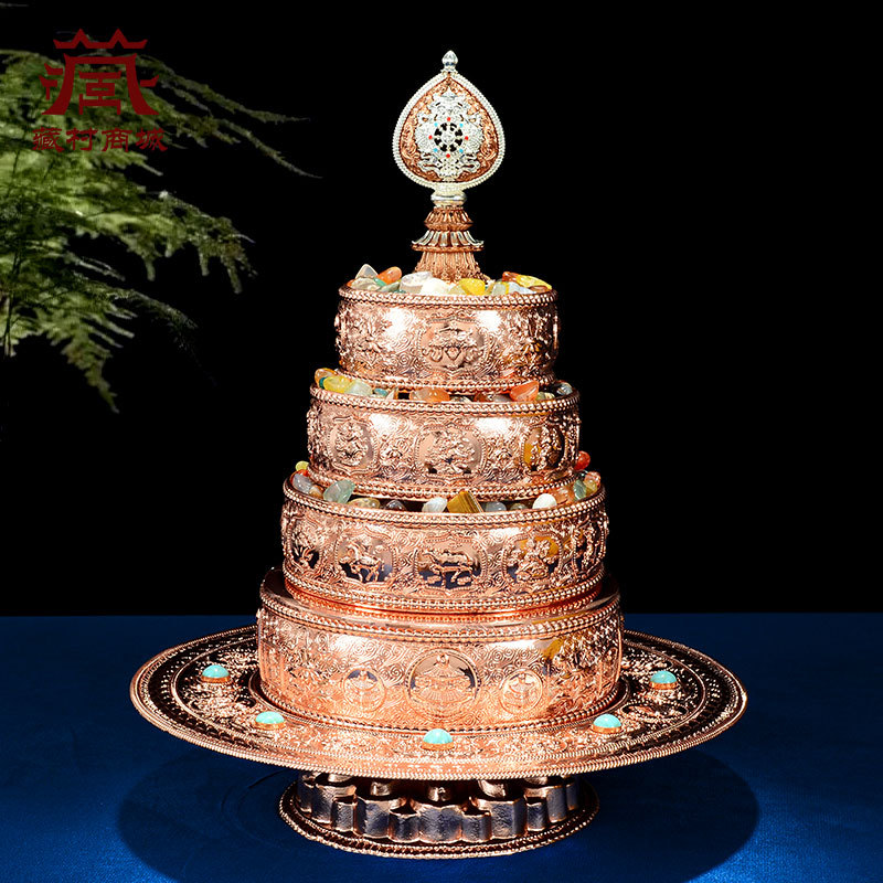 Красная медная пластина Манзха, восемь удачных символов, резная, для стола, полный набор