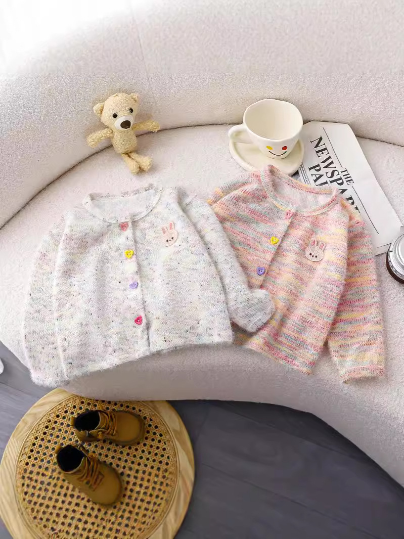 2024 New Autum Style Girls' Style Knitted Cardigan Korean Style Versatile Fashionable Colorfulful Fur Top