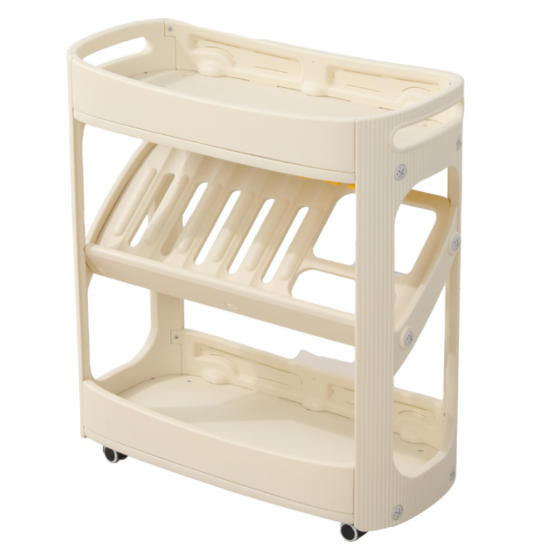 Red Wine Trolley Household Storage Rack Kitchen Floor-Standing Mobile Wheeled Three-Layer Storage Rack Trolley Wine Cabinet