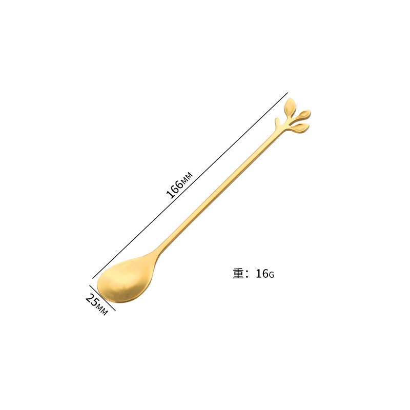 Golden stainless steel leaf spoon seasoning spoon coffee spoon mixing spoon mug dessert spoon honey bird's nest sugar spoon