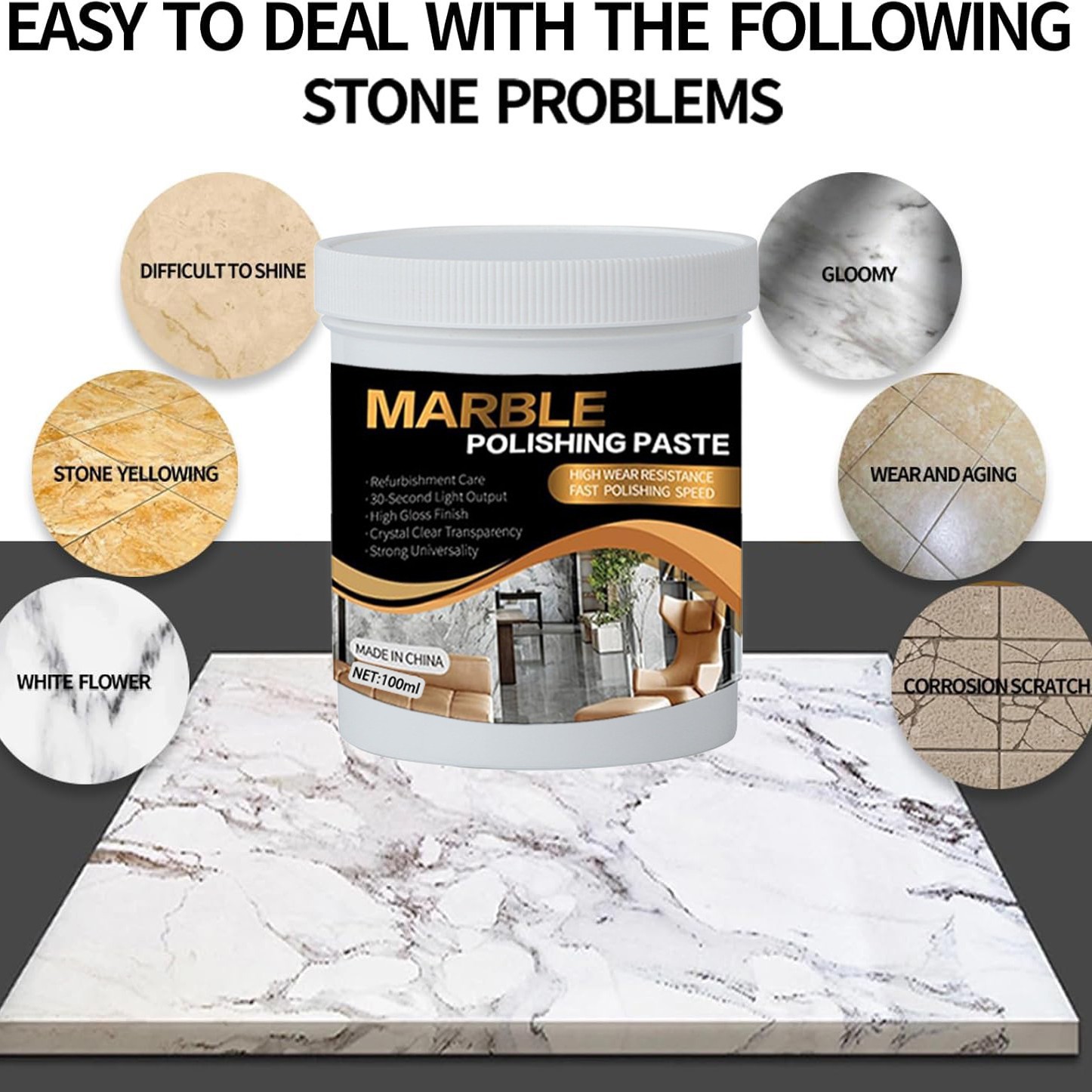 Marble Polishing Paste Kitchen Quartz Countertop Scratch Cleaning Tile Decontamination Brightening Care Crystal Powder
