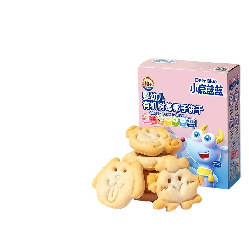Official Flag Genuine Fawn Blue Raspberry Coconut Biscuits Baby Snacks High Calcium Teething Biscuits Baby Food Supplement