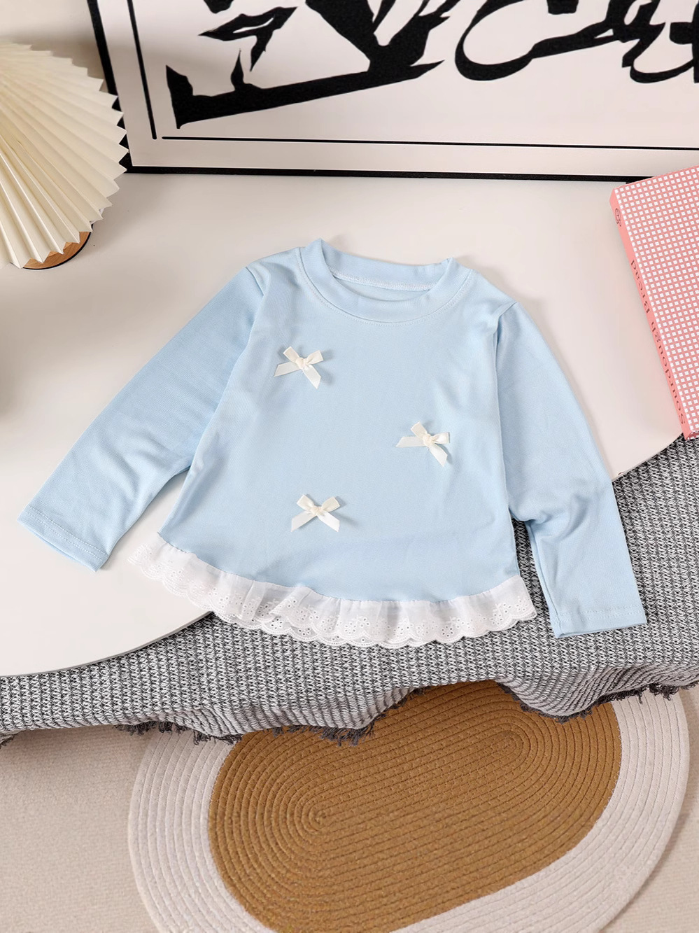 Girls' Bow Lace Shirt Bottoming Shirt 2025 Spring and Autumn New Children's Autumn Top Baby Korean Style Long Sleeve