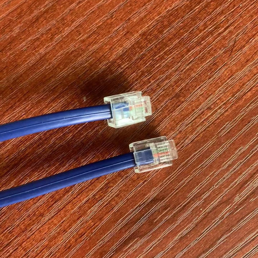 Dongguan Manufacturer Directly Supplies 4-Core Copper Core Dual Rj9 Gold-Plated Head Telephone Landline Extension Cable Straight Line Pure Blue