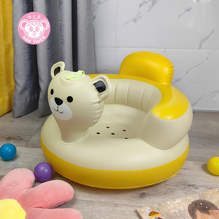 Cross-Border round bottom small yellow duck baby inflatable small sofa learning seat foldable toy pvc material