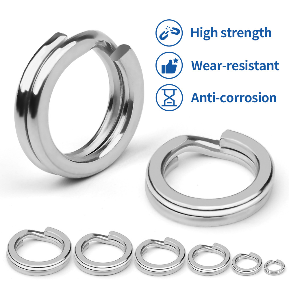 Stainless steel double-ring Luya bait pressure flat ring bait hook connector reinforced flat O-ring fishing gear accessories