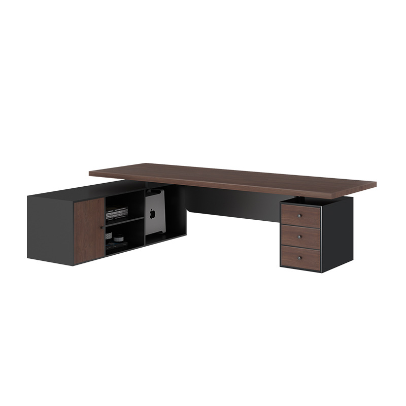 President General Manager Office Furniture Solid Wood Boss Table Log Office Desk with Drawer Cabinet Long Side Cabinet