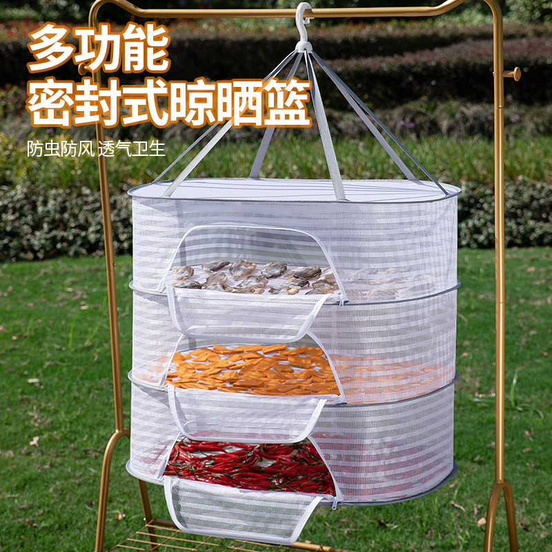 Vegetable Drying Blue Vegetable Drying Net Household Drying Fish Fly-Proof Cage Drying Net Drying Artifact Foldableable Balcony Clothes Drying Basket