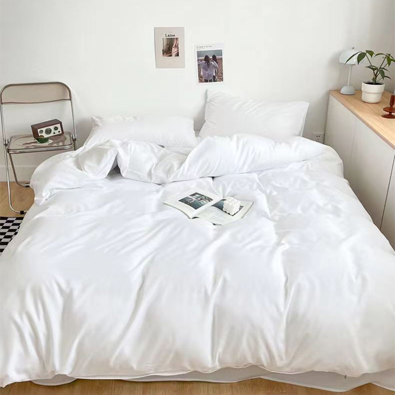 Pure white hotel hotel special linen quilt cover wholesale pillowcase sheets double homestay quilt cover hotel four-piece set